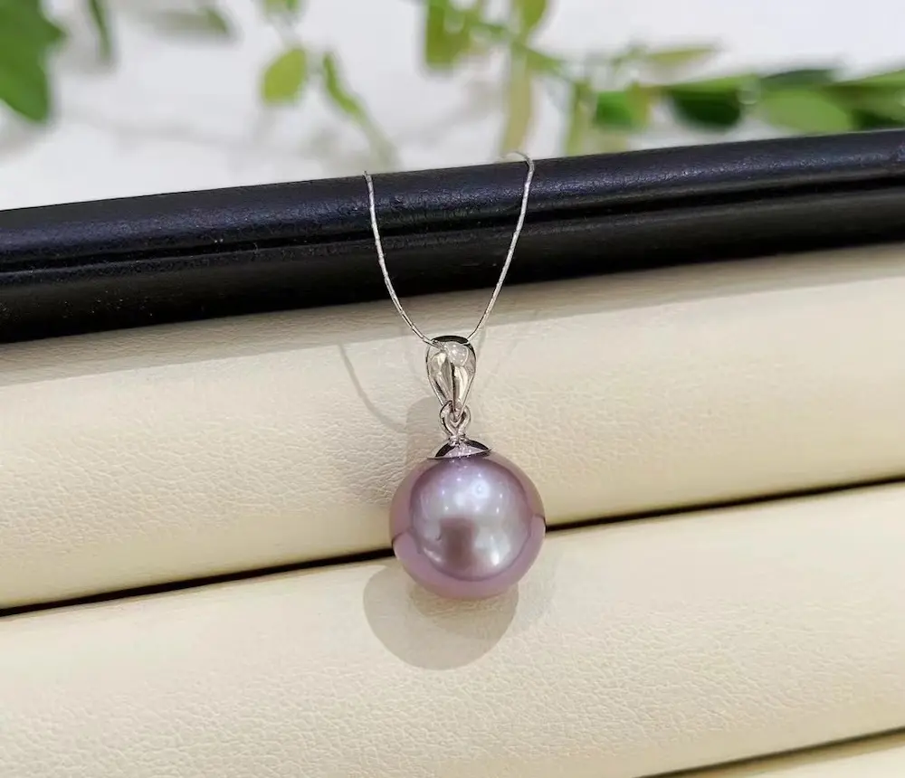 AAAA Quality 11-12mm purple freshwater pearl pendant, 925 Silver