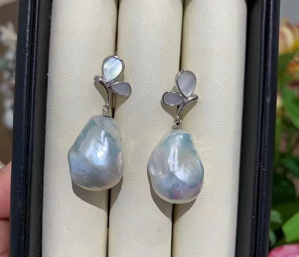 AAAAA Quality 13*18mm baroque freshwater pearl earring, 925 Silver
