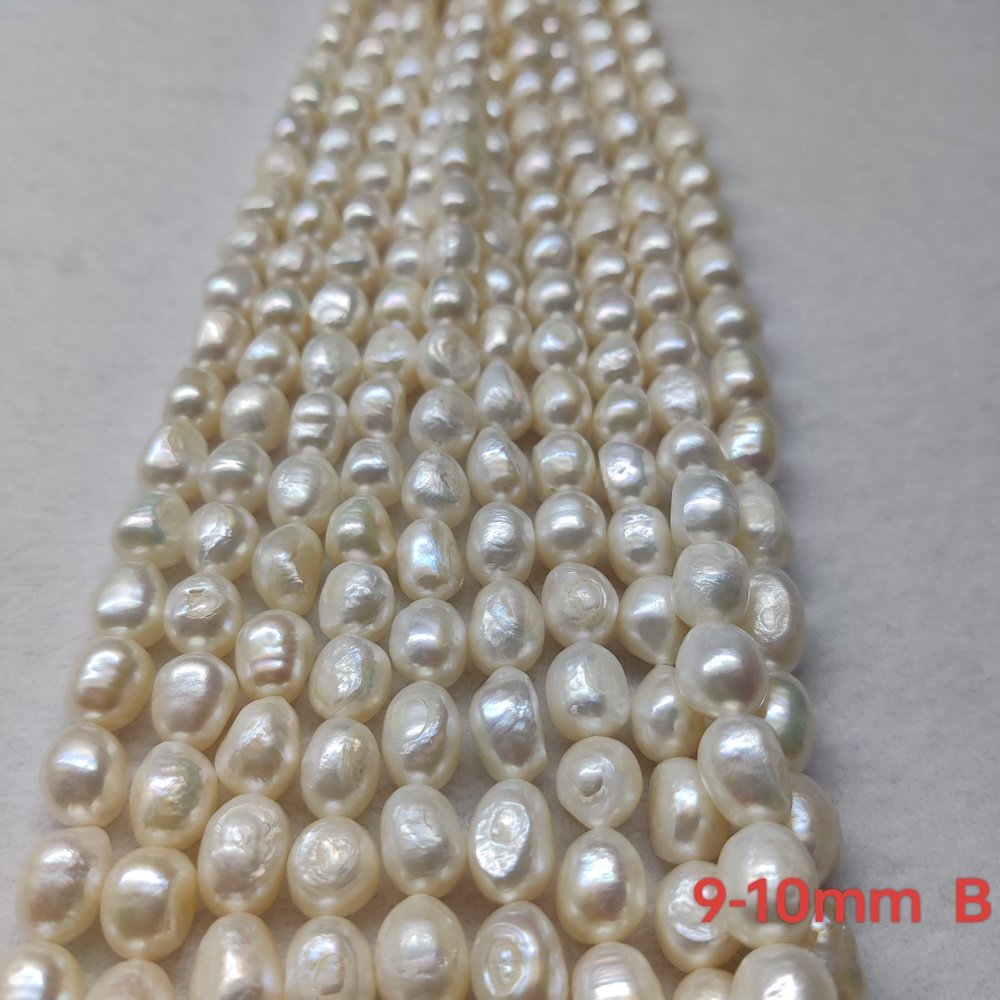9-10mm baroque white freshwater pearl strands, B Grade, 16 inch