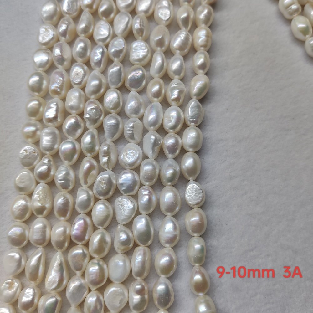 9-10mm baroque white freshwater pearl strand, 3A Grade, 16 inches